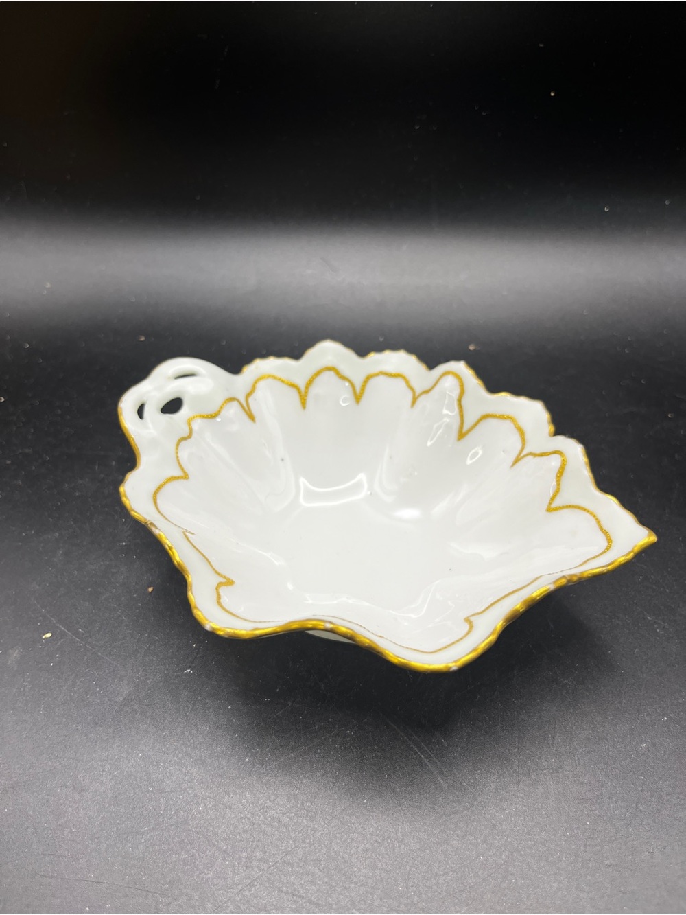 Antique MZ Austria Porcelain Leaf Dish White Gold Moritz Zdekauer Serving Bowl